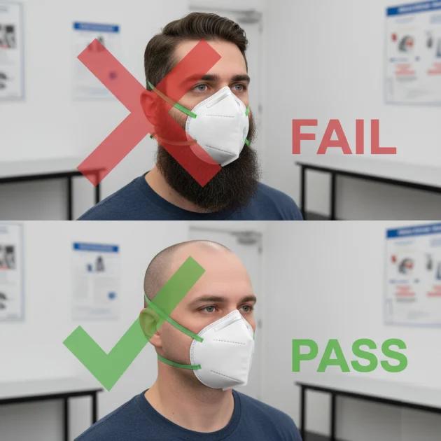 OSHA facial hair chart showing allowed and prohibited beard styles for respirator fit testing compliance