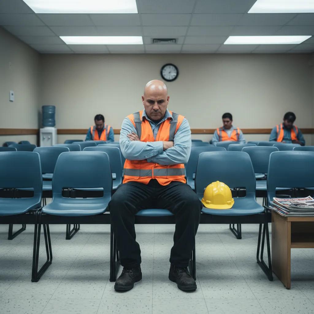 Employee frustrated waiting at medical clinic for respirator clearance appointment